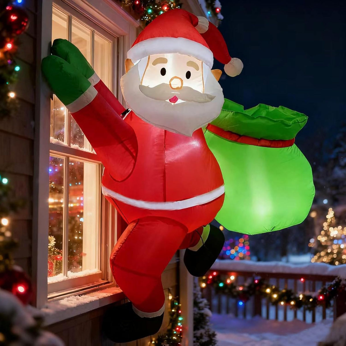 4Ft Christmas Inflatable Santa Claus Outdoor Decorations Built-In Bright Leds, Xmas Santa Carrying Present Sack, For Win