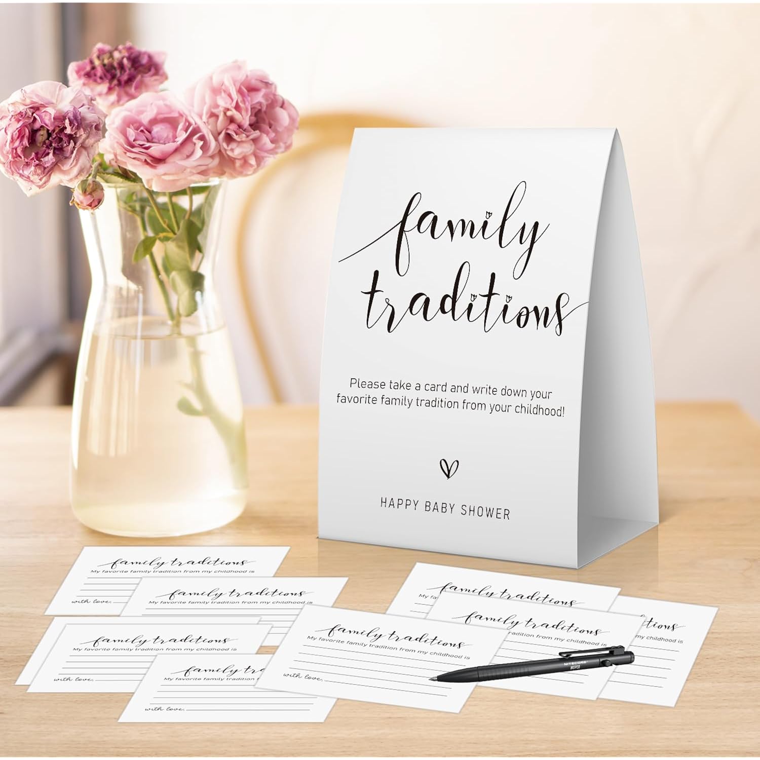 Family Traditions Sign And Card(1 Sign+30 Cards), Baby Shower Game 30 Guests, Baby Shower Activities, Family Tradition Cards For Baby Shower, Baby Shower Advice, Minimalist Baby Shower Decor -Famltr02