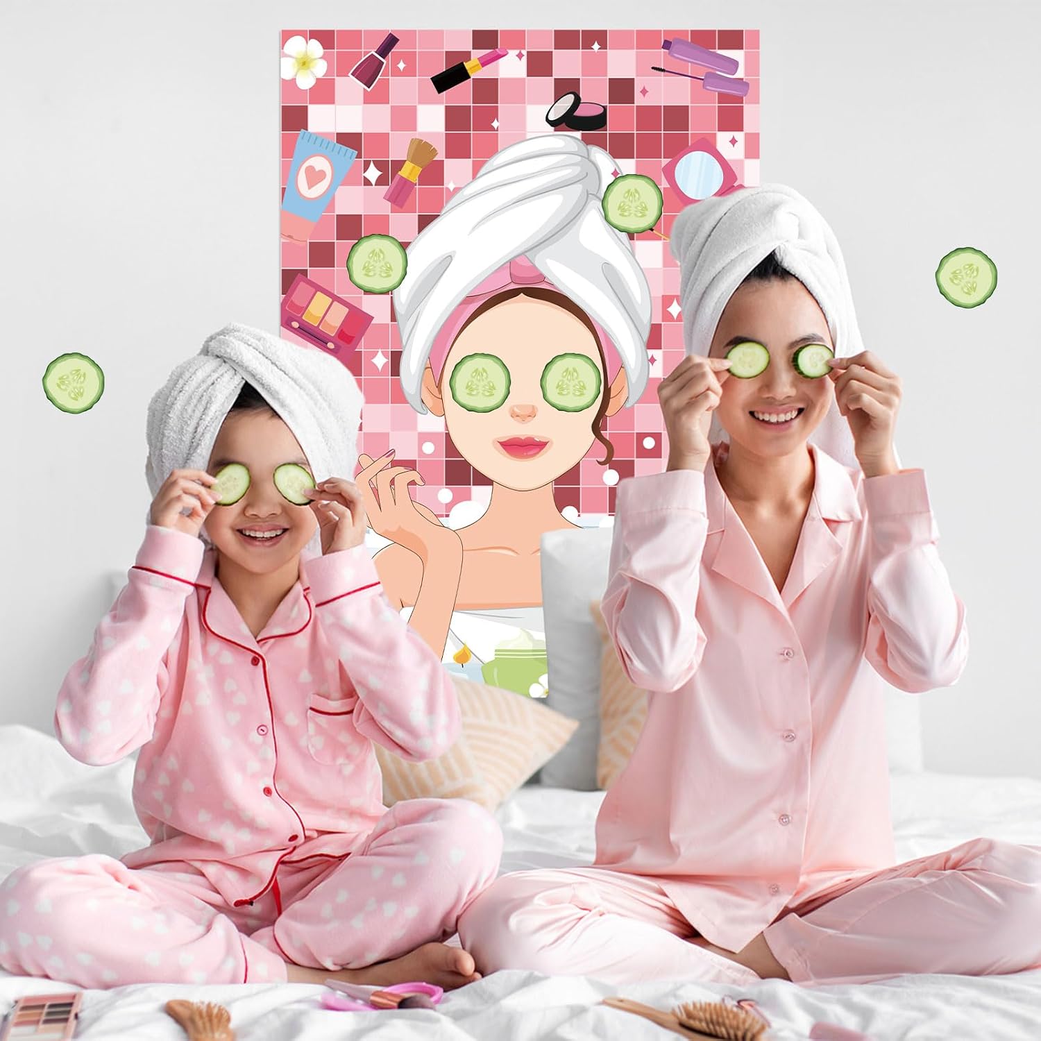 Spa Party Games Pin The Cucumbers On The Girl Spa Birthday Party Supplies For Kids Girls Women, Large Sleepover Slumber Pin The Games Poster With 42 Cucumber Stickers