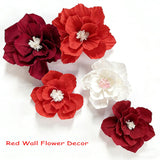 Red Paper Flowers Artificial 3D Wall Décor Wedding Birthday Bridal Baby Shower Violet Lavender Light Dark Red White Burgundy Nursery Room Backdrop Centerpieces Girls Women Party Decorations