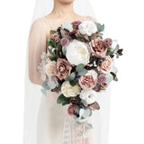 Pink Wedding Bouquets For Bride, Dusty Rose And Mauve Bridal Bouquets For Bride, 15 Inch Free Form Artificial Wedding Flowers Bouquets