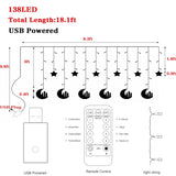 Moon Star And Fairy Tale Castle String Lights, 138 Led Muslim Curtain Fairy String Lights, 8 Lighting Modes For Home Hol