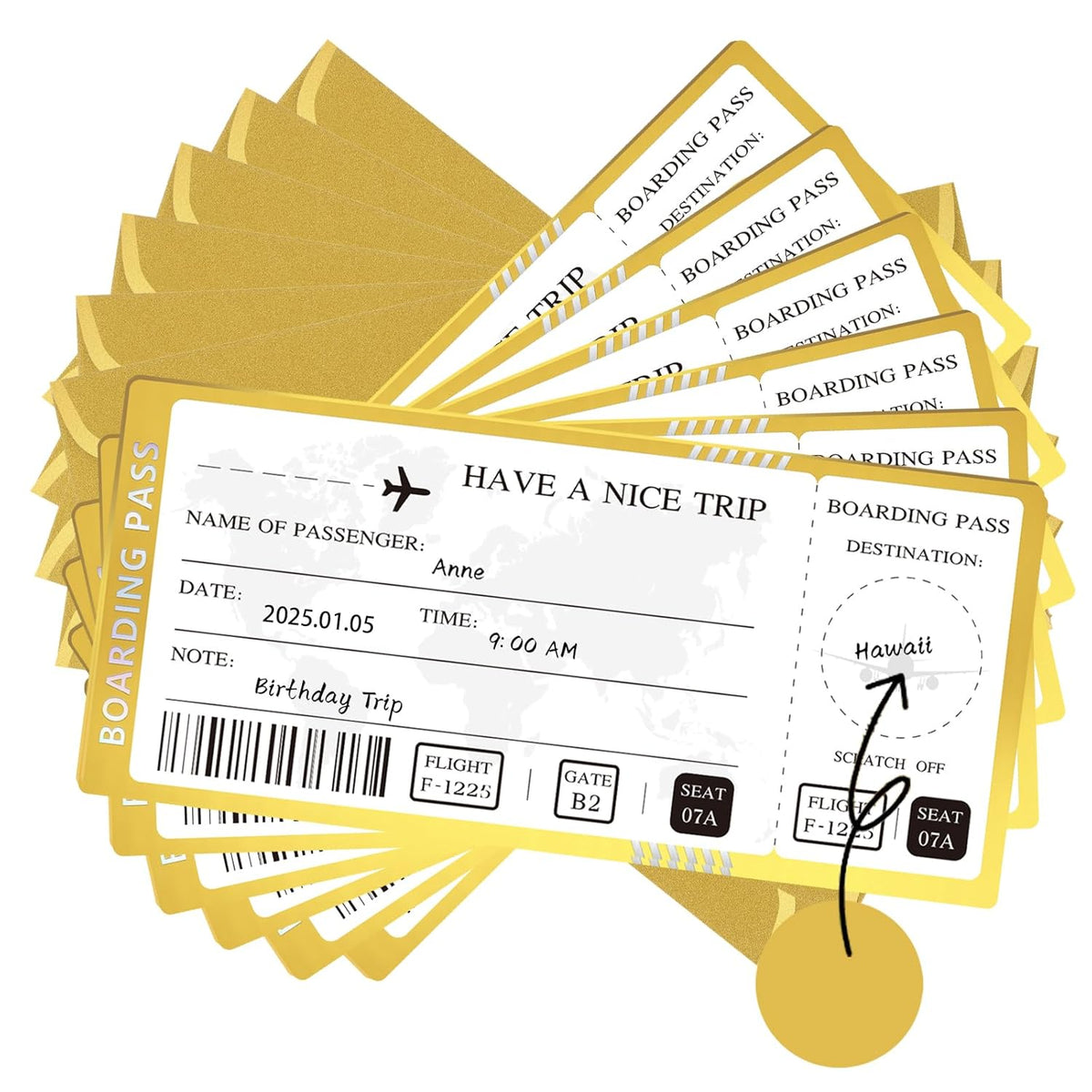 6 Pcs Golden Ticket Scratch Off With Envelopes And Seal, Golden Scratch Off Cards For Air Ticket Gift, Gold Surprise Gifts Tickets For Valentine'S Day Birthday Girlfriends Vacation Couple Dating Etc