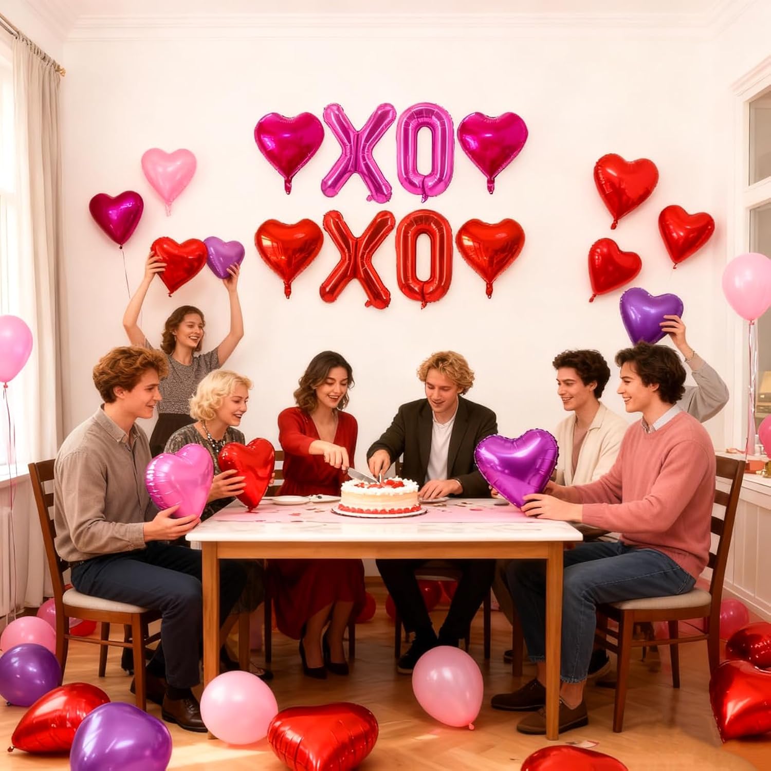 8Pcs Valentines Day Decorations - 18 Inch Red Heart Balloons And Rose Red Heart Shaped Balloons - Valentine Balloon For Romantic Special Night Party Supplies - Valentines Day Party Decorations