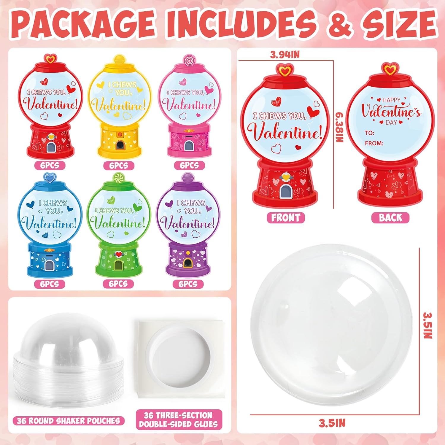 36 Pack Valentines Cards For Kids Diy Valentines Candy Cards With Bubble Gum Machine Design And Round Adhesive Shaker Pouches Classroom Exchange Gifts For Boys Girls School Party Favors