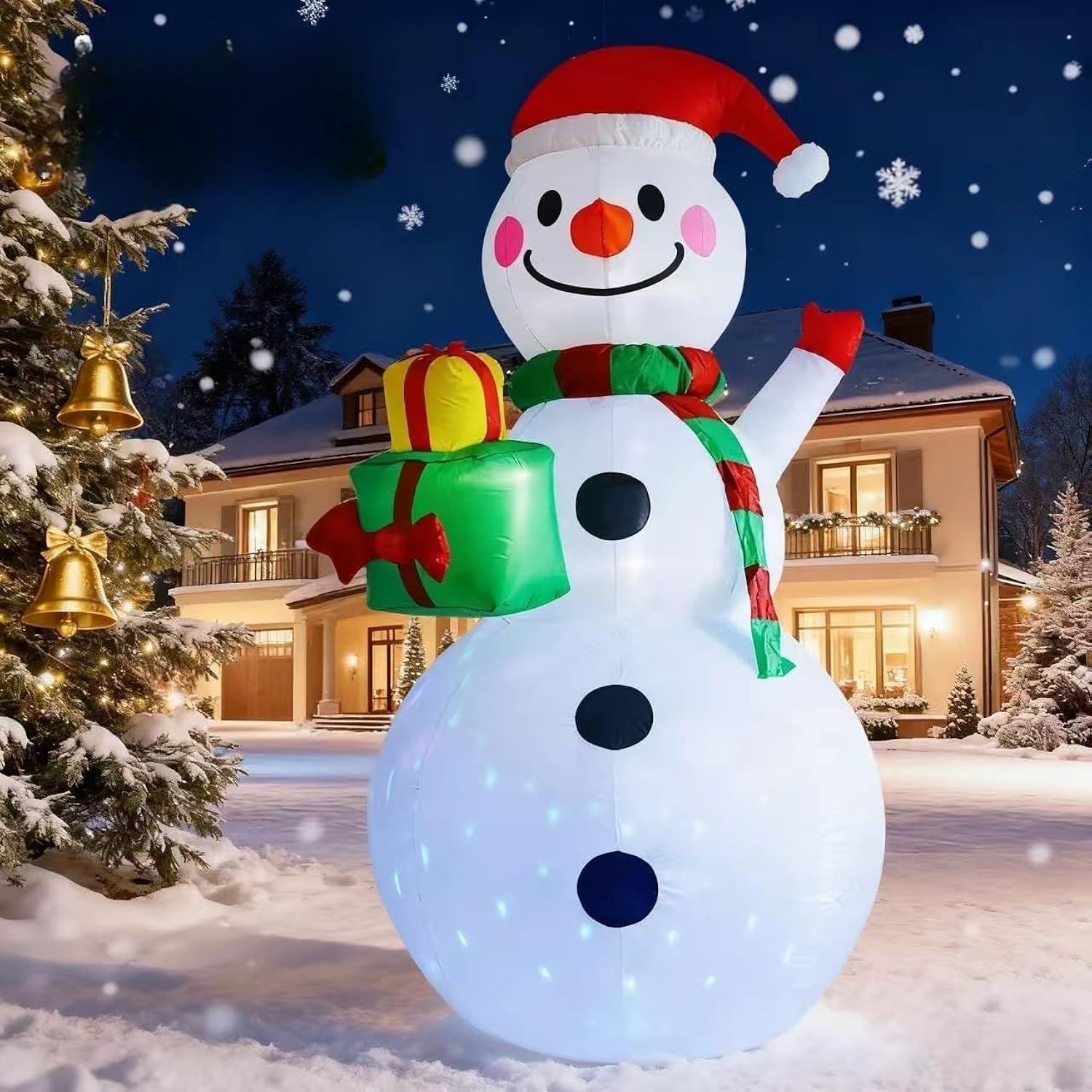 8Ft Christmas Inflatable Snowman Decoration, Led-Lighted Blow-Up Snowman With Gift Boxes, Suitable For Indoor & Outdoor