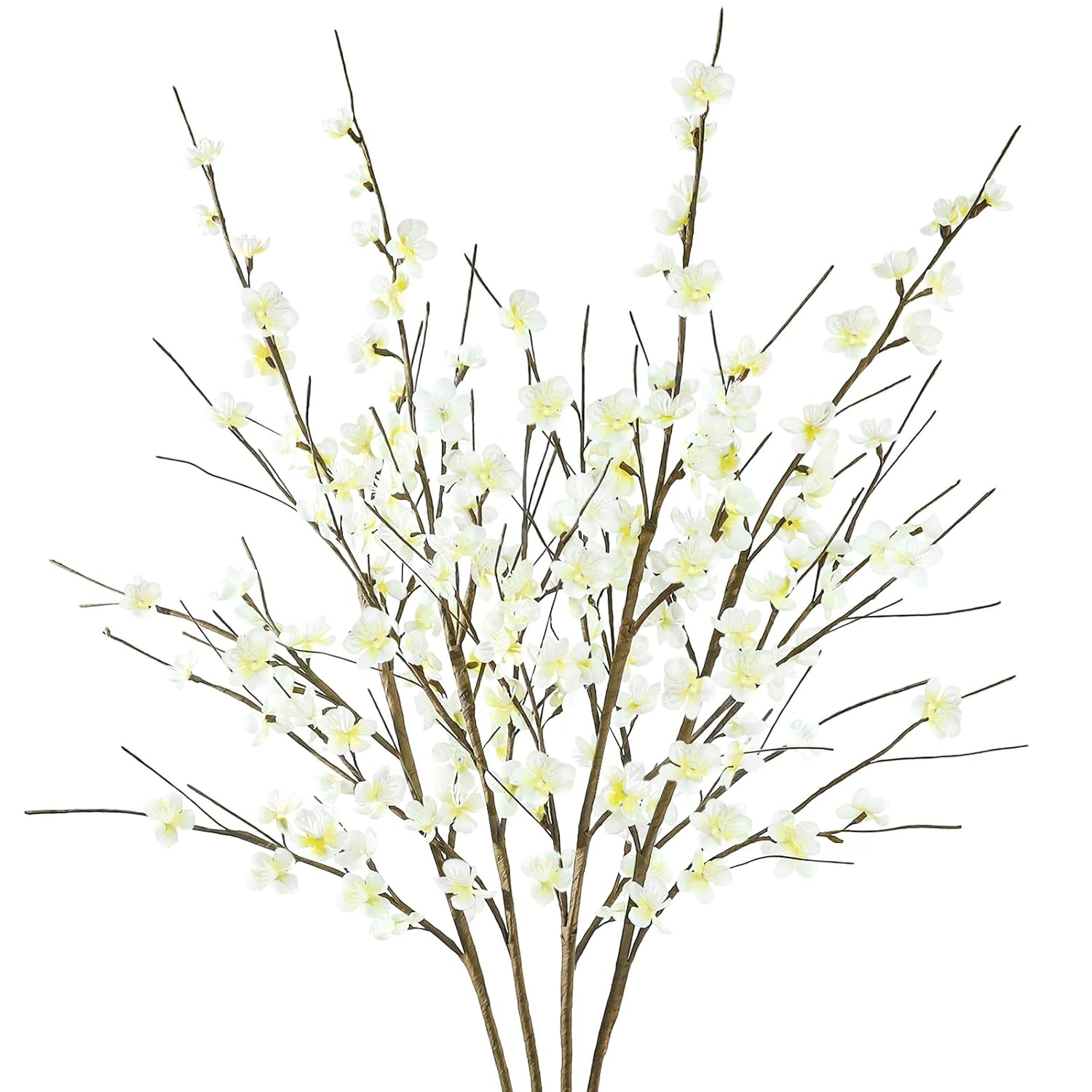 4 Pcs Cherry Blossom Branches 39” Tall Artificial Cherry Blossom Stems White Faux Cherry Blossom Flowers Arrangements For Vase Home Wedding Table Spring Decor