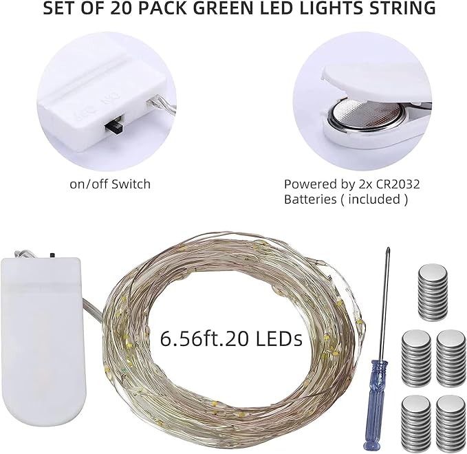 20 Pack Battery Operated Fairy Lights 6.6FT 20 LED White Firefly String Lights Silvery Copper Wire for Wedding Party Mason Jar Christmas Bedroom Decor
