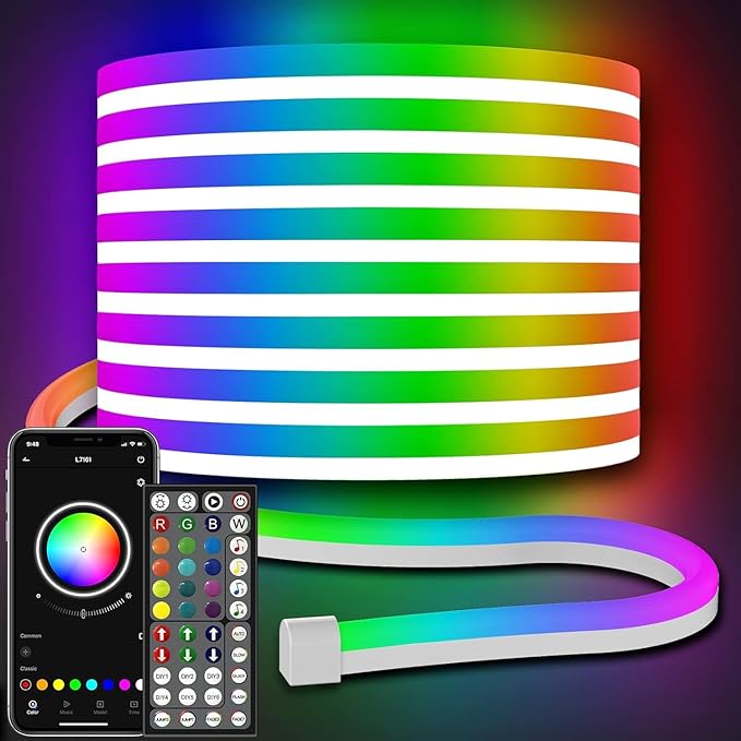 32.8FT RGB LED Neon Rope Lights App & Remote Control Music Sync Flexible Strip Lights