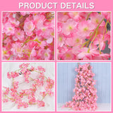2Packs Artificial Cherry Blossom Flower Vines Pink Artificial Flower Garland Vines Silk Hanging Sakura Garland For Wedding Garden Arch Wall Home Party Japanese Kawaii Decor (Deep Pink)