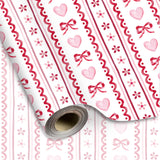 Valentine'S Day Wrapping Paper - Mini Roll - 17 Inch X 32.8 Ft Red Pink Stripe Heart Bow Gift Wrap Paper For Wedding Anniversary Party Diy Crafts