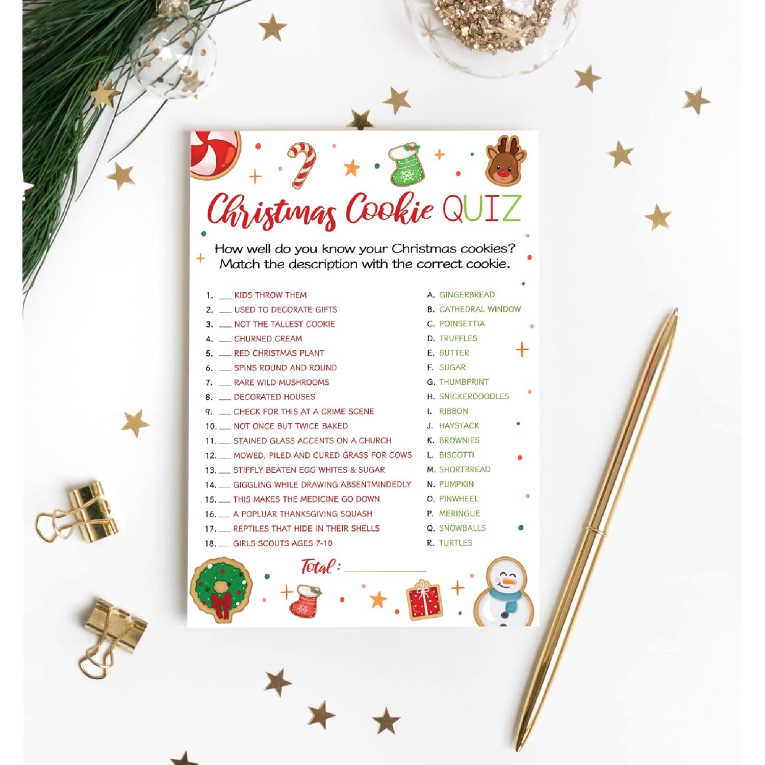 15 Christmas Cookie Quiz Game Cards- Holiday Party, Cookie Exchange, Office, Work, Church Group, Friends - Fun, Easy Activity For Women, Men, And Kids