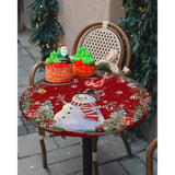 Christmas Snowman Round Table Cloth Fitted Tablecloth,Xmas Tree Wreath Red Table Cover With Elastic Edge Waterproof Table Cloth,Pine Cone Light Ball Circle Table Covers For Kitchen Indoor 36-44In