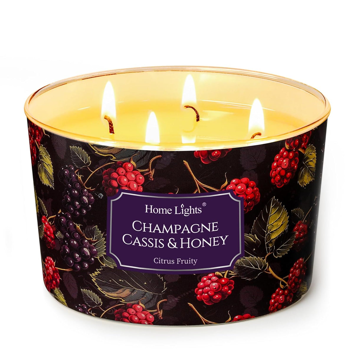 Homelights Scented Candles For Women & Men, 18Oz Candle Jars Aromatherapy 4-Wick Candle, Ideal For Eclectic Mixed Styles Home Decor And Gifts, Champagne Cassis & Honey