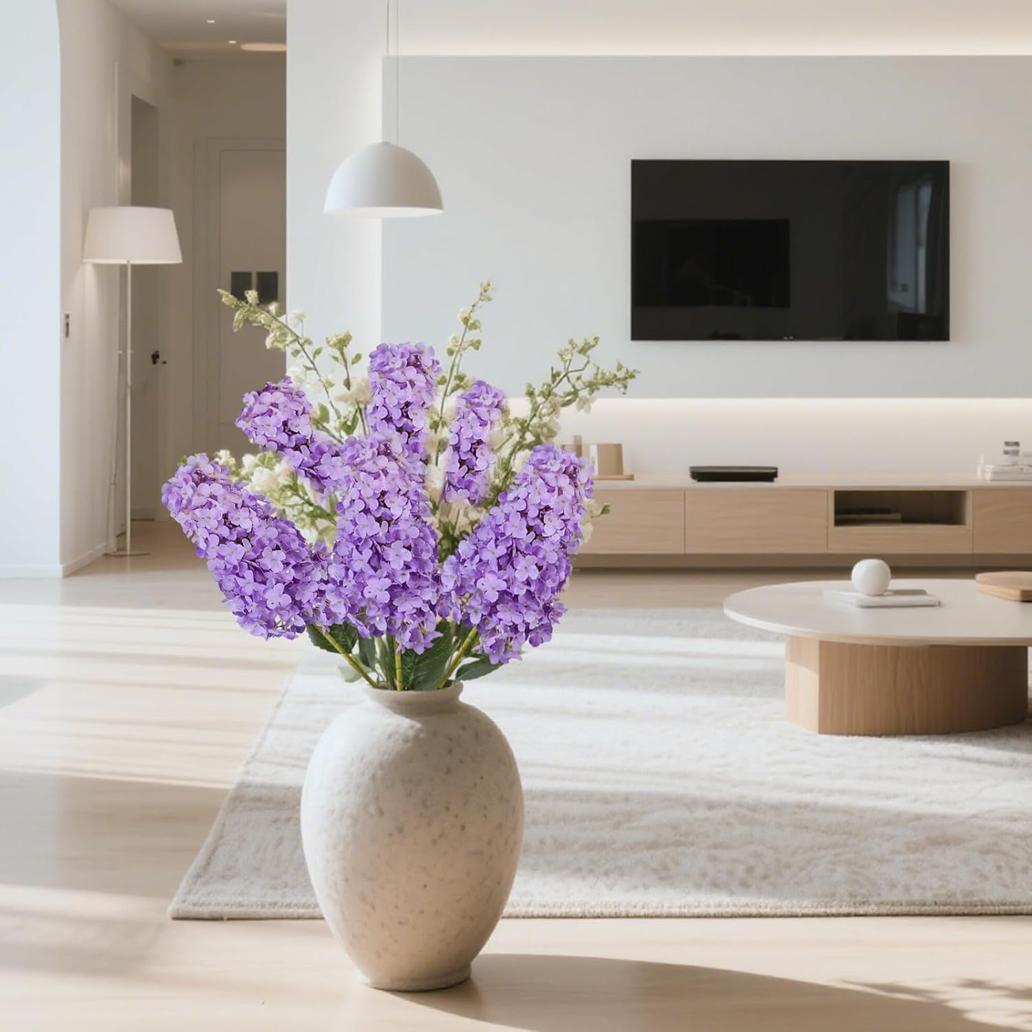 4Pcs Purple Hydrangea Artificial Flower, 33.5" Long Stem Real Touch Conical Fake Hydrangea Silk Flowers, For High Vase Flower Arrangements Decoration, Family Farmhouse, Hotel Decor (Purple)