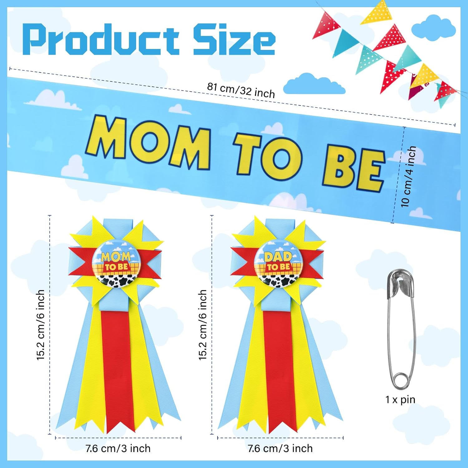 Baby Shower Games Blue Mom To Be Sash Baby Boy Shower Decorations, Mommy Daddy To Be Corsage Pins Set For Maternity Dress Belt Present