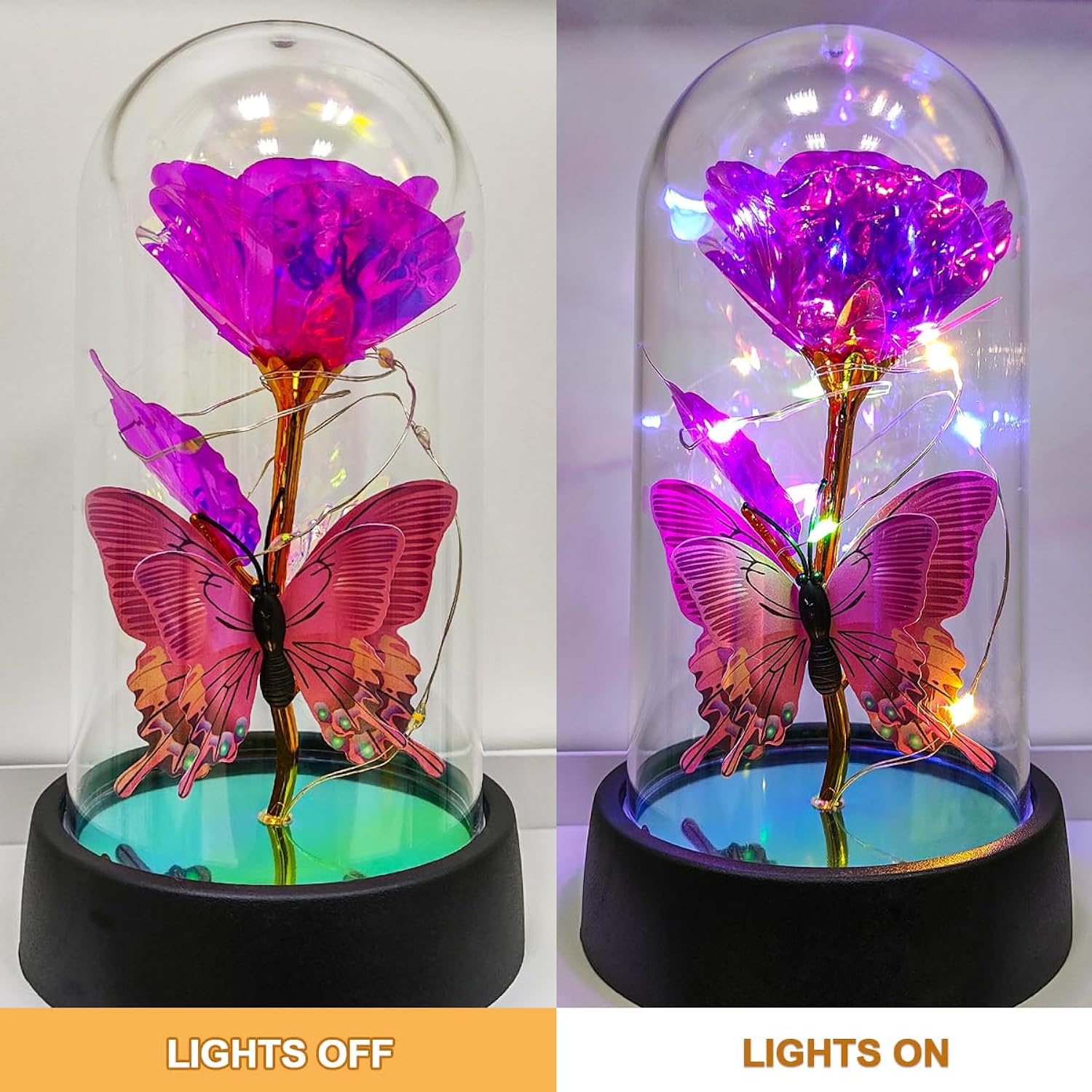 Forever Rose For Women Mom Wife,Mothers Day Forever Rose Gift Ideas,Galaxy Rose Flower Light Up In Glass Dome, Eternal Roses Birthday Butterfly Gifts For Women