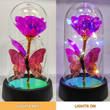Forever Rose For Women Mom Wife,Mothers Day Forever Rose Gift Ideas,Galaxy Rose Flower Light Up In Glass Dome, Eternal Roses Birthday Butterfly Gifts For Women