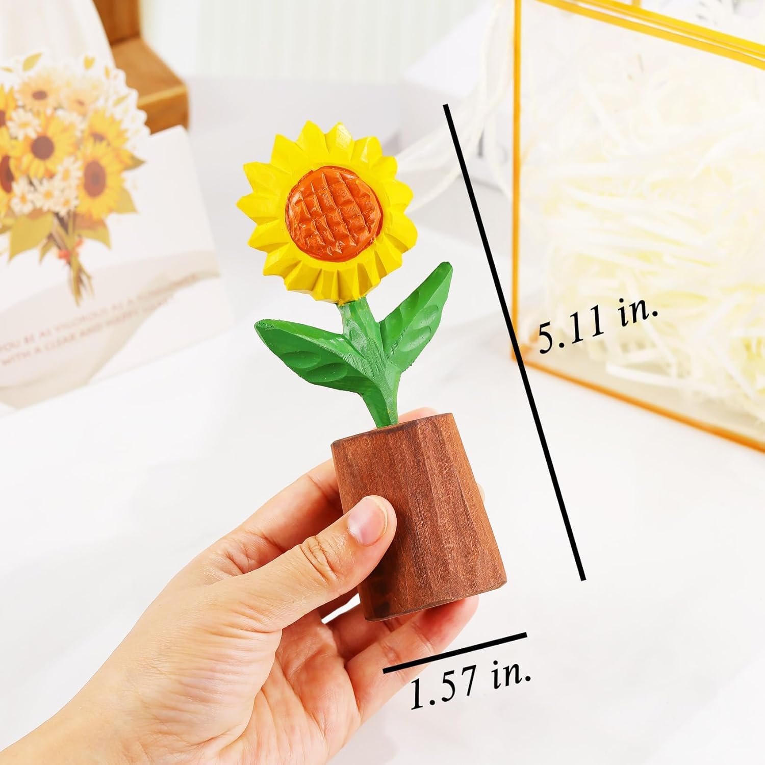 Sunflower Ornament Wood Carving Decoration, Artificial Flowers Ornaments For Home And Office Decoration, Great Gift Idea For Birthday, Mother'S Day, Father'S Day, Valentine’S Day