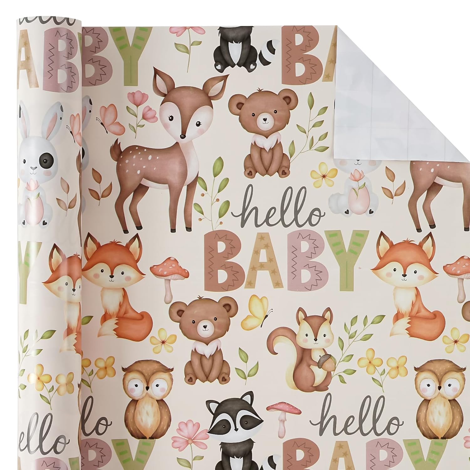 30 Inch Baby Shower Wrapping Paper Roll - 30 Inch X 33 Feet - Little Woodland Animal Wrapping Paper For Baby Shower, Kids Girls Boys Birthday