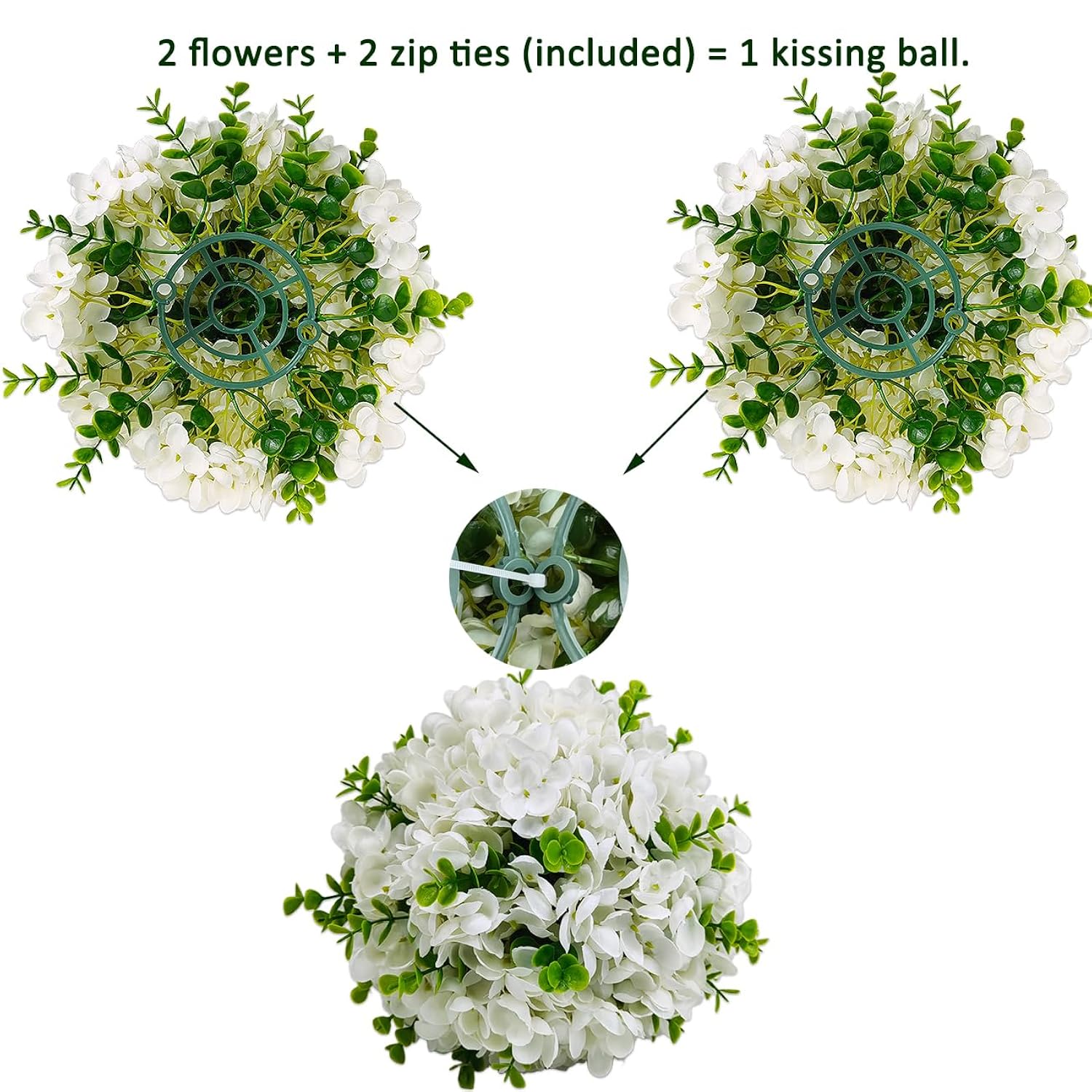 2 Pack Artificial Hydrangea Flowers Ball - 64 Blooms Total, 10.24" Wide, With 22 Eucalyptus Leaves, Faux Silk Hydrangeas For Wedding Centerpieces Flower Arrangement, Home, Seasonal Decor,Diy White