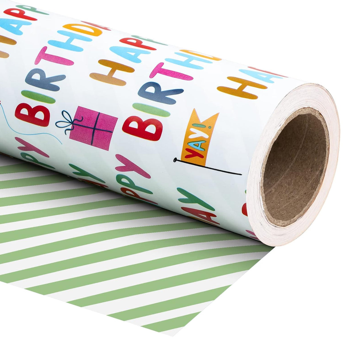 30 Inch Jumbo Reversible Birthday Wrapping Paper - 30 Inch X 100 Feet Jumbo Roll - Colorful Happy Birthday Wrapping Paper For Party, Baby Shower And More Occasions