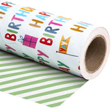 30 Inch Jumbo Reversible Birthday Wrapping Paper - 30 Inch X 100 Feet Jumbo Roll - Colorful Happy Birthday Wrapping Paper For Party, Baby Shower And More Occasions