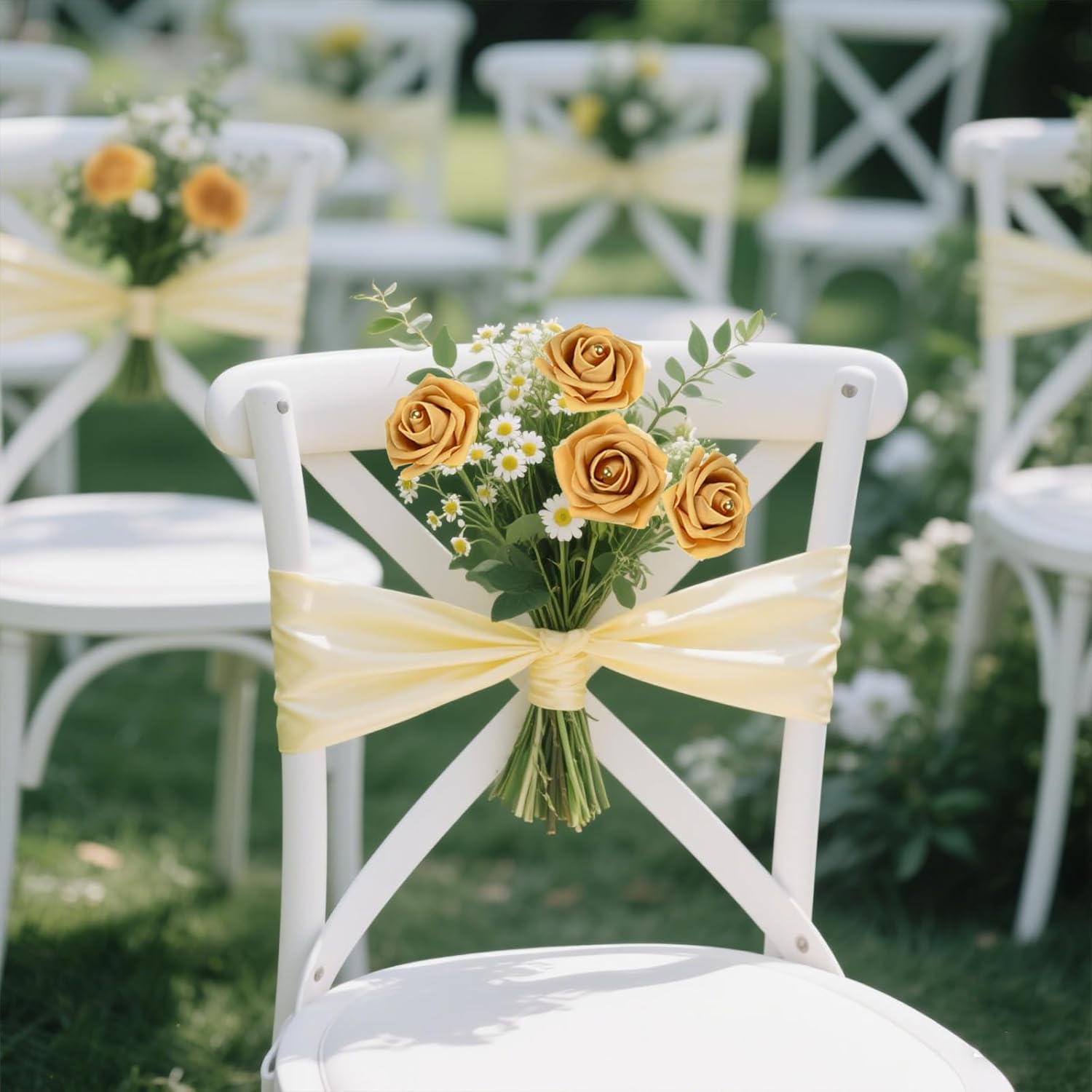 Foam Roses With Pearls 2.56In 50Pcs Gold Roses Artificial Flowers Bulk Foam Flowers With Stem For Wedding, Bridal Shower, Cake, Graduation And Home Decor(Gold)