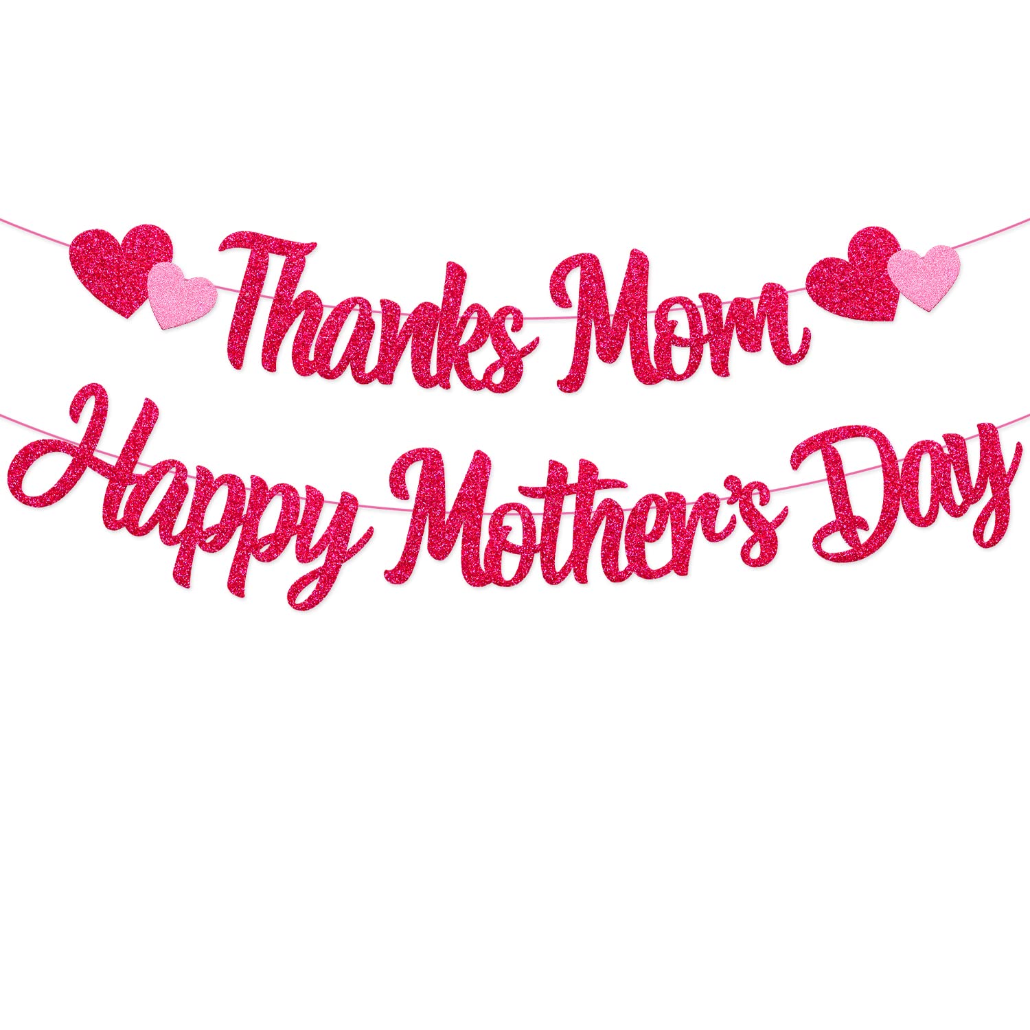 Thanks Mom Happy Mother's Day Banner Heart Flower Crown Love Themed Party Decorations for Women Happy Mother's Day Celebration Supplies (Rose Red)