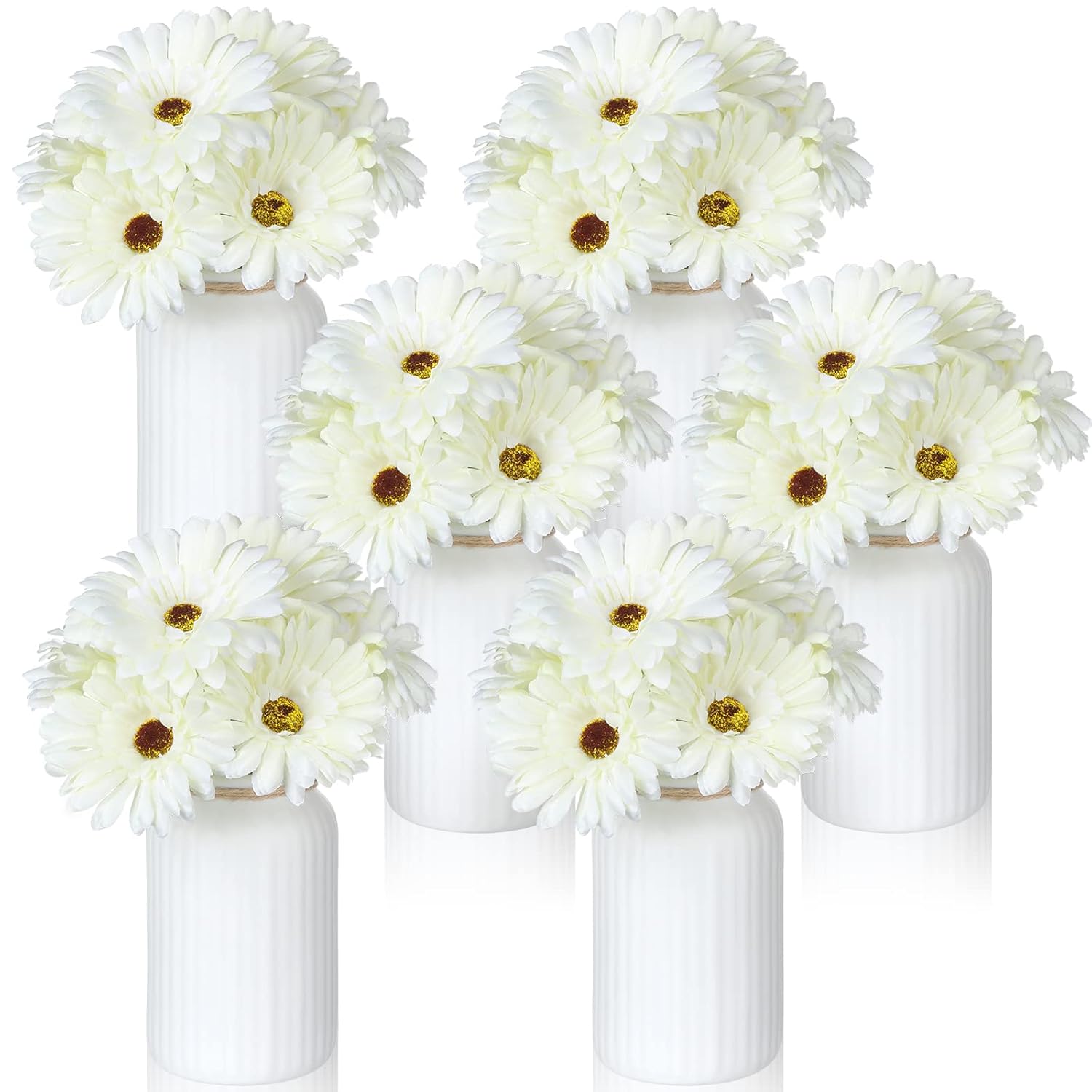 21 Pcs Artificial Gerbera Daisy Faux Gerbera Daisy With Stems Boho White Flowers White Silk Flowers Bouquet Fake Daisies For Garden Wedding Bridal Home Kitchen Party Decor