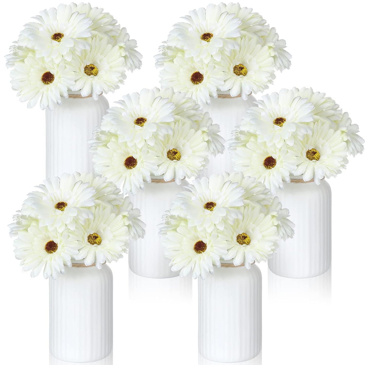 21 Pcs Artificial Gerbera Daisy Faux Gerbera Daisy With Stems Boho White Flowers White Silk Flowers Bouquet Fake Daisies For Garden Wedding Bridal Home Kitchen Party Decor