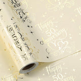 Happy 50Th Anniversary Wrapping Paper Roll, Gold Foil 50Th Anniversary & Hearts, Golden Wedding Anniversary Party Favors For Couple, Parents, Mini Roll, 17 Inches X 16.4 Feet