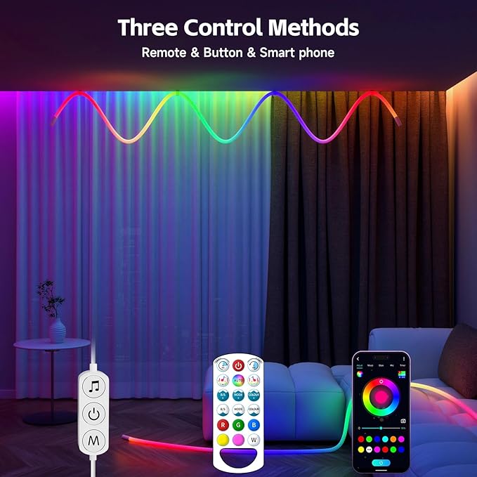 9.84FT Neon LED Rope Lights 360 Degree USB Music Sync App Remote Waterproof Gaming Lights