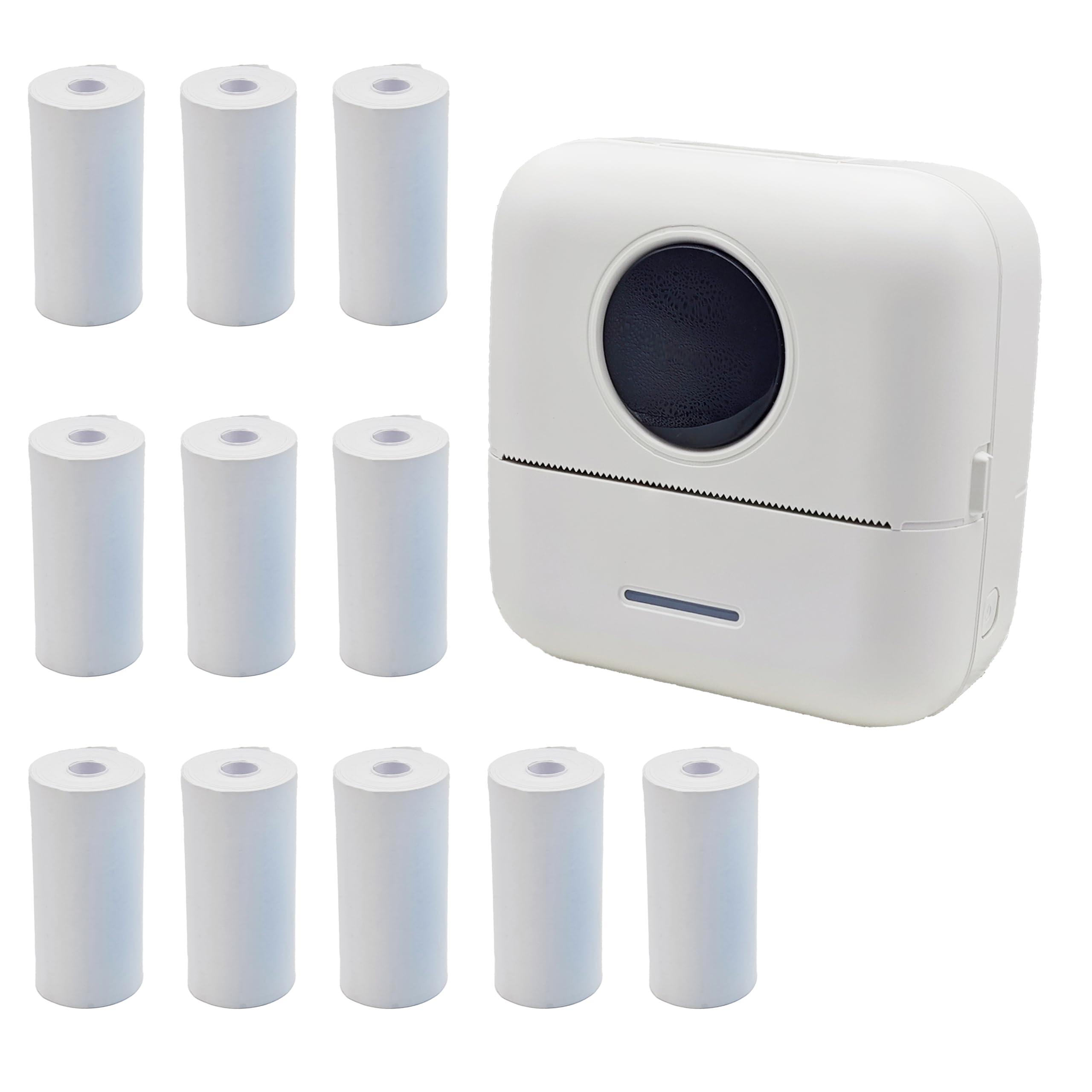 Mini Portable Printer Inkless Sticker With 11 Rolls Paper Bluetooth Mini Smart Pocket Portable Receipt Printer Inkless Thermal For Ios&Android White