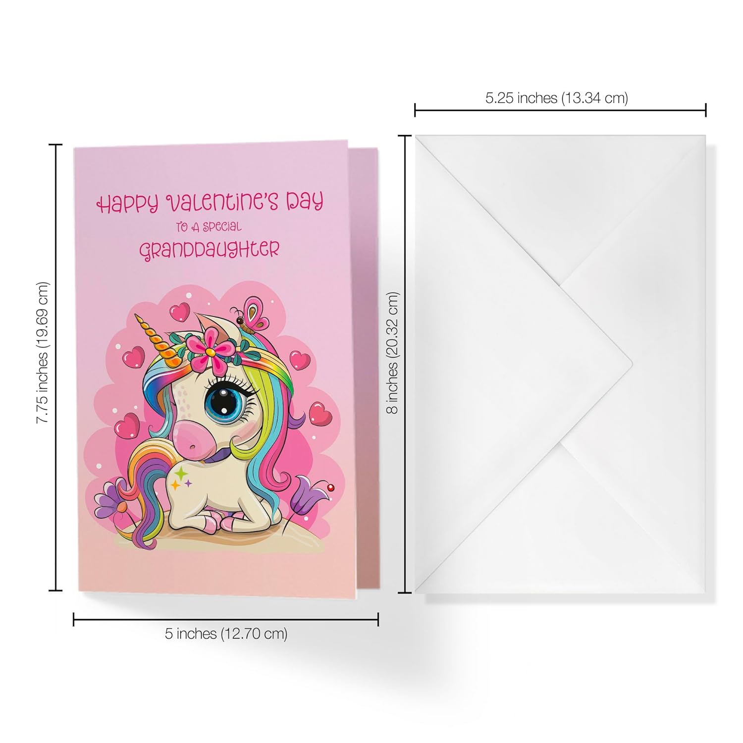Valentines Day Card For Granddaughter | Rainbow Unicorn | Your Card Helps Animals In Need |5”X7.5” | Single Card + Envelope | Women Owned Small Business Made In Usa