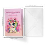 Valentines Day Card For Granddaughter | Rainbow Unicorn | Your Card Helps Animals In Need |5”X7.5” | Single Card + Envelope | Women Owned Small Business Made In Usa