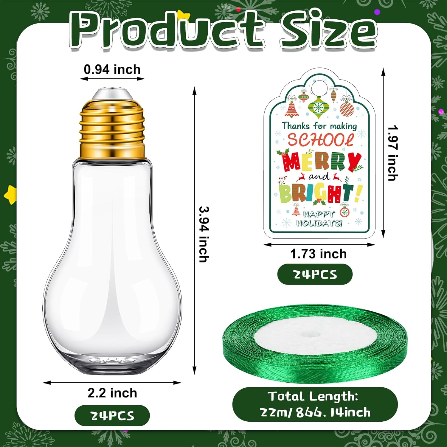 36 Set Christmas Candy Containers Fillable Light Bulb Ornaments 100 Ml Clear Plastic Candy Containers Reusable Candy Jars With Happy Holiday Cards Christmas Gifts Bulk For Xmas Party Crafts