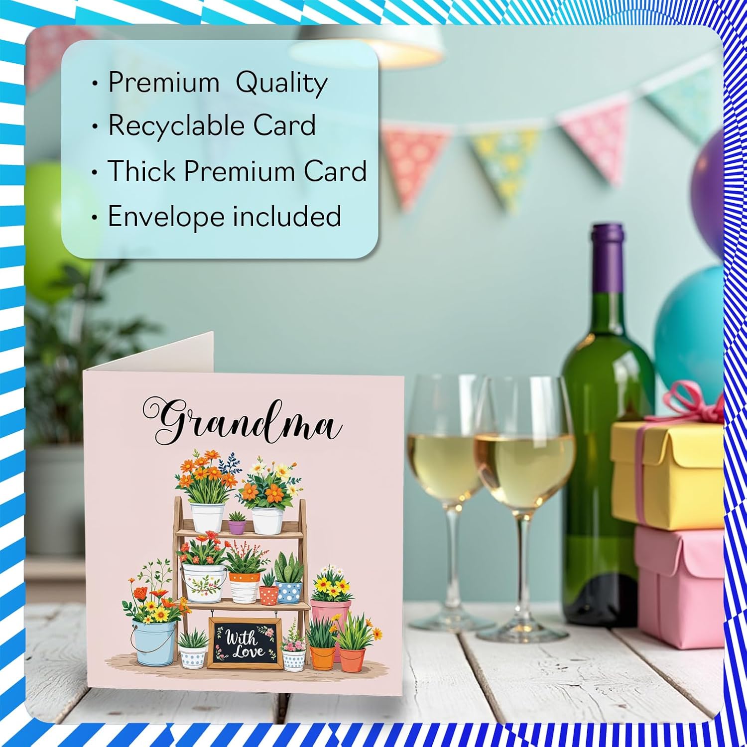 Grandma Birthday Card - Flowers With Love - Happy Birthday Card For Grandma From Grandson Granddaughter, 5.7 Inch Floral Bday Greeting Cards