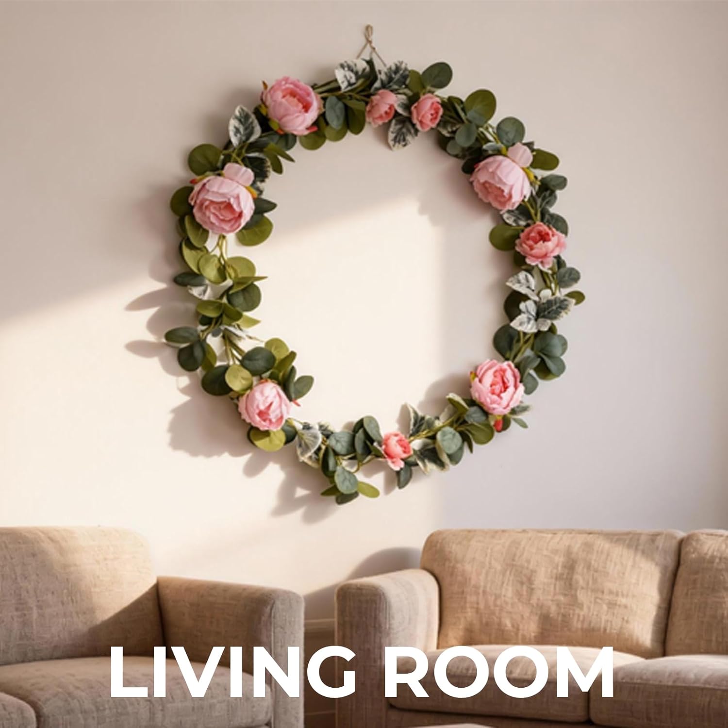 2Pcs Pink Artificial Peony Flower Garland - 12.79Ft Silk Fake Peonies Vine With Green Leaves,Greenery Decorative Hanging Faux Flowers For Living Room Home Wedding Party Wall Arch Decor