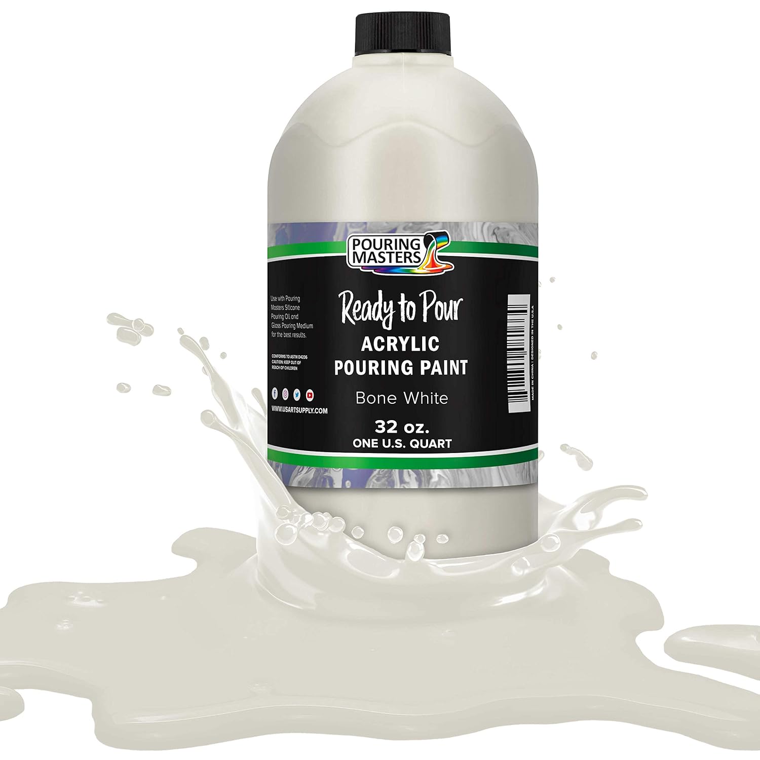 Pouring Masters Bone White Ready To Pour Acrylic Pouring Paint - Premium 32-Ounce Pre-Mixed Fluid Acrylic Paint - Fluid Art Supplies For Canvas, Wood, Paper, Tile & Rocks