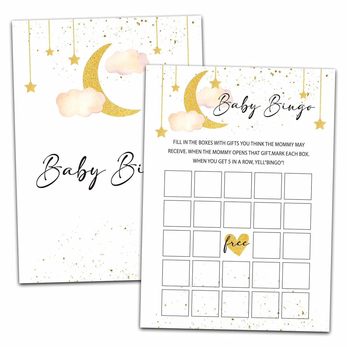 Baby Shower Party Games, Baby Bingo Minimal Baby Shower Game, 25 Moon And Stars Gender Reveal Party Games Cards (5" X 7"), Over The Moon Baby Shower Supplies Decorations -07