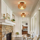 2 Pack Mini Rattan Boho Ceiling Lights Farmhouse Semi Flush Mount Fixtures
