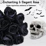 12 Pcs Black Roses Artificial Flowers With Long Stem, Faux Silk Rose Bouquet Realistic Lifelike Fake Floral Bundles For Halloween Valentine'S Day Wedding Party Table Centerpiece Decor, Small