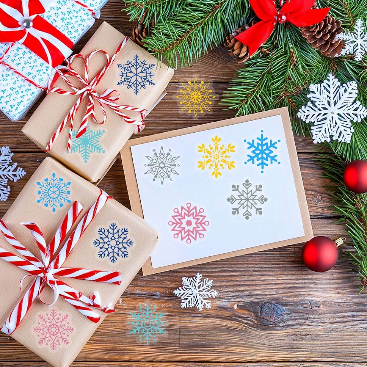 1200Pcs Clear Christmas Stickers Roll Snowflake Stickers Xmas Winter Holiday Round Adhesive Label Stickers Decal For Xmas Envelopes Invitations Cards Gifts Decor, 12 Designs