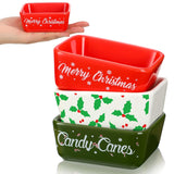 3 Pcs Christmas Sugar Candy Bowl Small Ceramic Bowl Merry Xmas Candy Cane Dish Snowflake Candy Snack Dish For Winter Holiday Party Farmhouse Home Table Tiered Tray Decoration Housewarming Gift