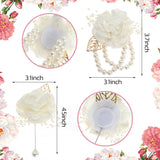 2Pcs Rose Wrist Flower Corsage Boutonniere Set Bridal Corsage Bracelet Bridesmaid Pearl Leaf Wrist Flower For Wedding Party Prom Homecoming Girl Hand Flower Decoration