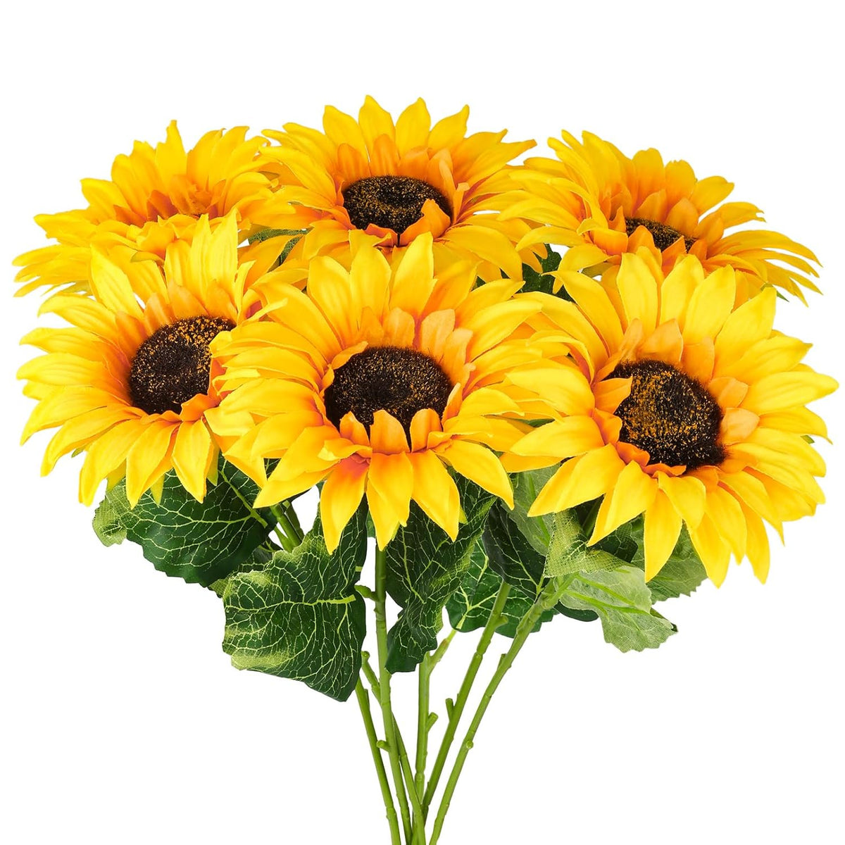 Artificial Sunflower Bouquet, 6 Packs 25.5Inch Long Stems Yellow Silk Flowers For Home Wedding Fall Decorations