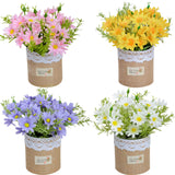 Artificial Flowers - Set Of 4 Mini Fake Potted Silk Daisy Flowers For Home Decor Wedding Office Tabletop Decoration
