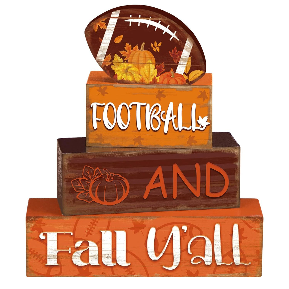 4 Pcs Fall Thanksgiving Decor For Home Football Wooden Signs With Sayings Fall Thanksgiving Tiered Tray Decor Pumpkin Football Tabletop Centerpiece Maple Leaf Block Signs For Office Kitchen Shelf