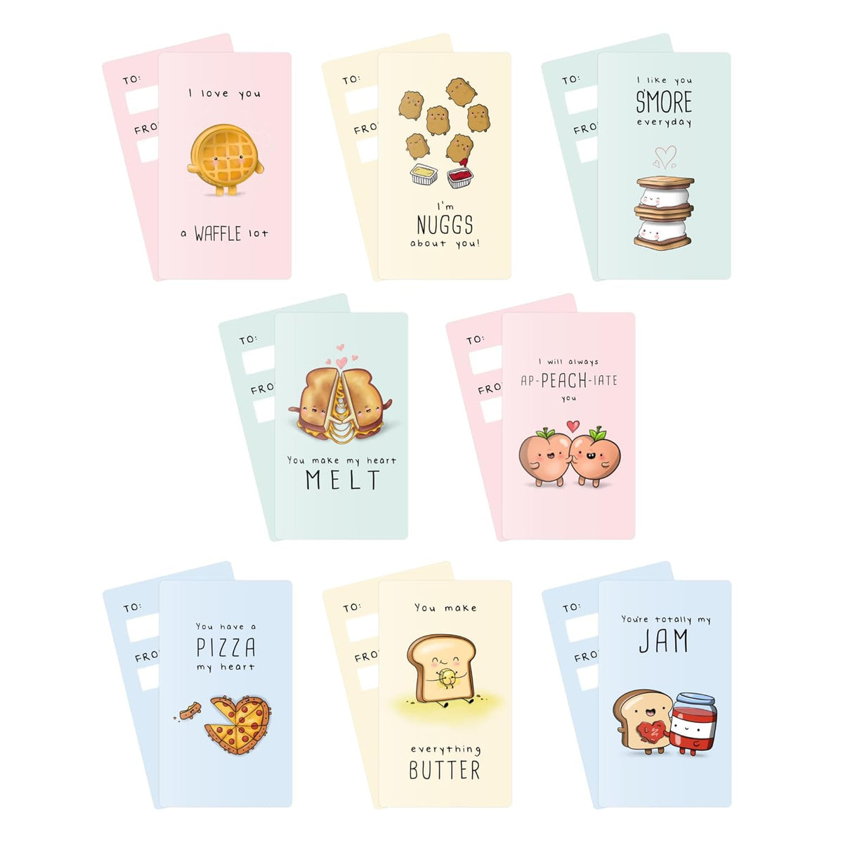 Classroom Valentines Day Cards, Funny Kids School Exchange Cards, Food Pun Mini Lunch Box Notecards Party Favors, Cute Small For Friends, Galentines, Pack 24 Cards (Punny Food Mini Cards - Pack Of 24 Cards)